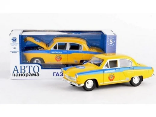 Машина "АВТОПАНОРАМА" ГАЗ-21 "Волга" 1/24 в/к  26*12*11см, желтая