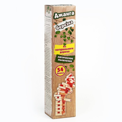 Падающая башня, дженга, "Березка" макси, 54 бруска 6.9 х 2.3 х 1.8 см