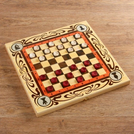 Настольная игра 3 в 1 "Статус": шахматы, шашки, нарды (доска дерево 50х50 см)