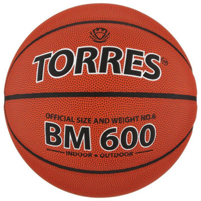 Мяч баскетбольный TORRES BM600, B10026, PU, клееный, 8 панелей, р. 6