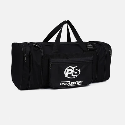 Сумка спортивная на молнии, 3 наружных кармана, длинный ремень, цвет чёрный