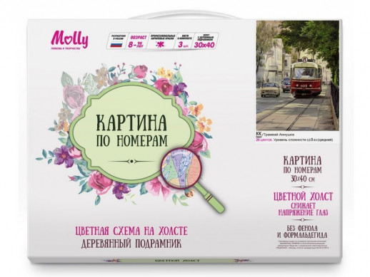 Картина по номерам с цв. схемой на холсте 30х40 ТРАМВАЙ АННУШКА (20 цветов)