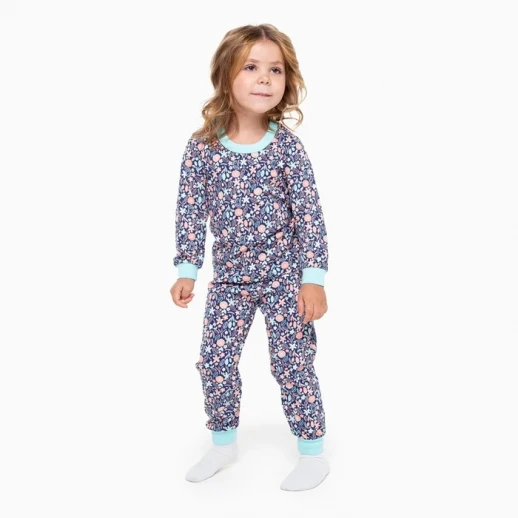 Пижама для девочки, цвет синий/листья