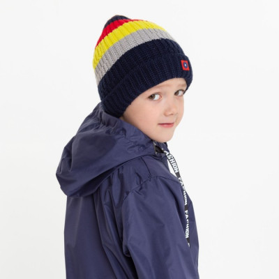 Шапка для мальчика, цвет тёмно-синий/жёлтый, размер 52-54