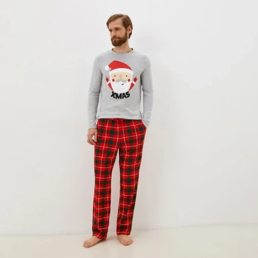 Пижама новогодняя мужская KAFTAN "Santa", цвет красный/серый