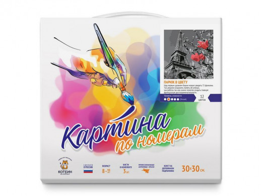 Картина по номерам 30Х30 ПАРИЖ В ЦВЕТУ (12 цветов)