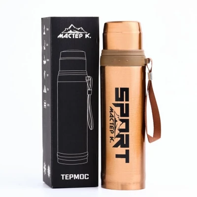 Термос, 550 мл, Гильза "Мастер К. Спорт", с кружкой, сохраняет тепло 10 ч, 7 х 28 см, бронза