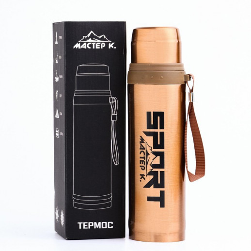 Термос, 550 мл, Гильза "Мастер К. Спорт", с кружкой, сохраняет тепло 10 ч, 7 х 28 см, бронза