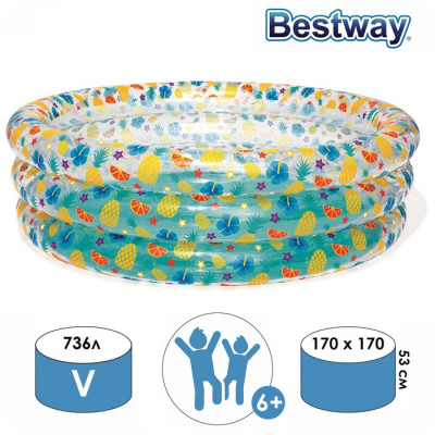 Бассейн надувной «Тропические фрукты», 170 х 53 см, от 6 лет, 51048 Bestway