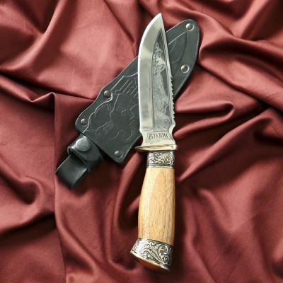 Нож кавказский, туристический "Викинг" с ножнами, гардой, сталь - 40х13, 14.5 см