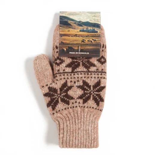 Варежки женские из монгольской шерсти, цвет коричневый, размер 17-19 (6,5-7,5)