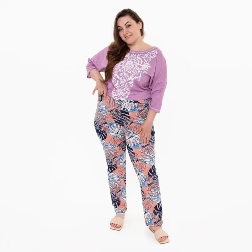 Брюки женские с принтом, цвет белый/розовый