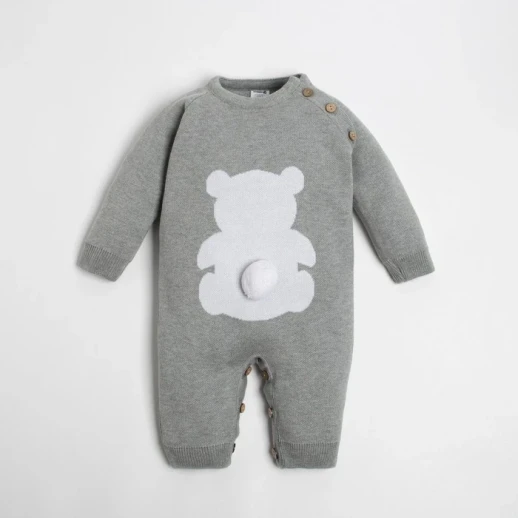 Комбинезон вязаный Крошка Я «Мишка» рост 74-80 см, цвет серый