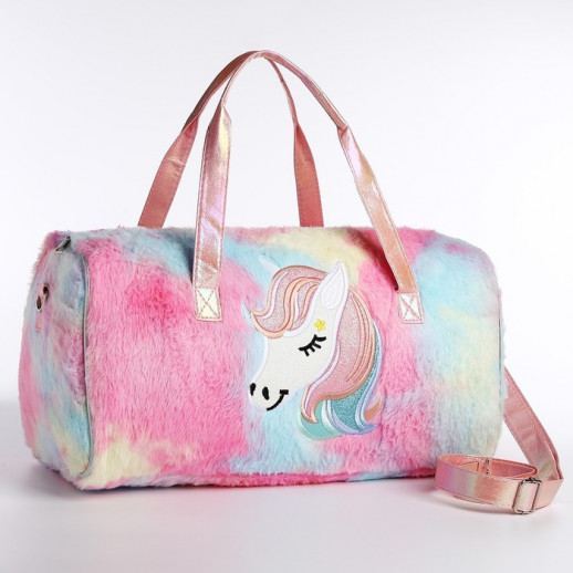 Сумка детская спортивная плюшевая "Радужный единорог" розовый