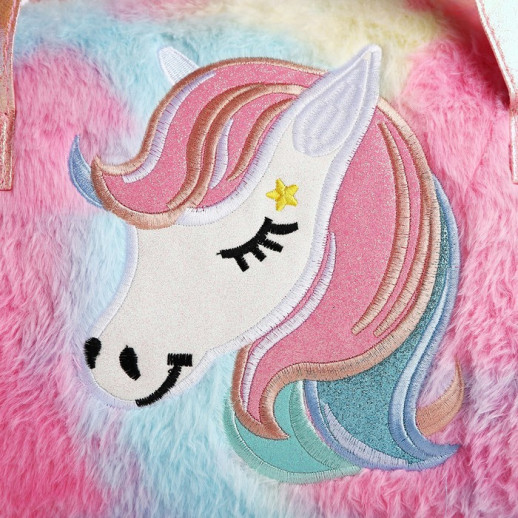 Сумка детская спортивная плюшевая "Радужный единорог" розовый