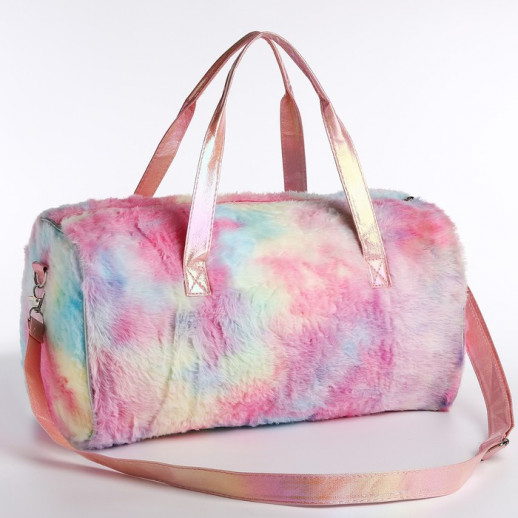 Сумка детская спортивная плюшевая "Радужный единорог" розовый